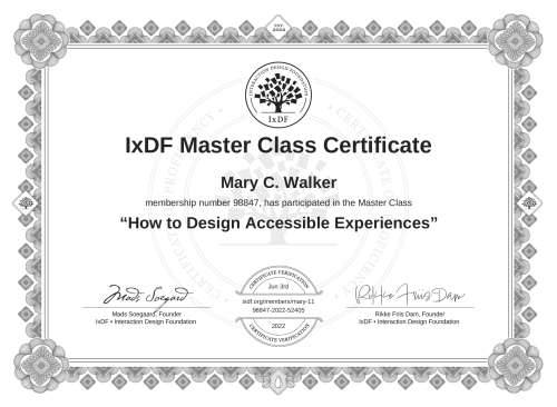 How to Design Accessible Experiences certificate
