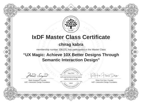 UX Magic: Achieve 10X Better Designs Through Semantic Interaction Design certificate