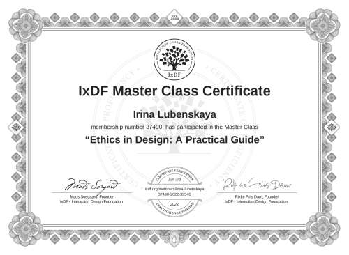Ethics in Design: A Practical Guide certificate