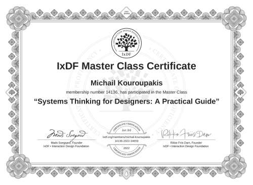 Systems Thinking for Designers: A Practical Guide certificate