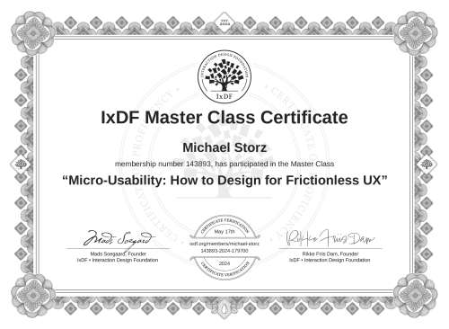 Micro-Usability: How to Design for Frictionless UX certificate