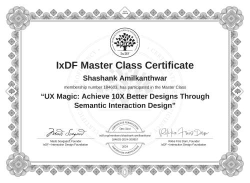UX Magic: Achieve 10X Better Designs Through Semantic Interaction Design certificate