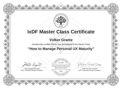 How to Manage Personal UX Maturity certificate