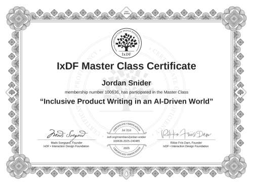 Inclusive Product Writing in an AI-Driven World certificate