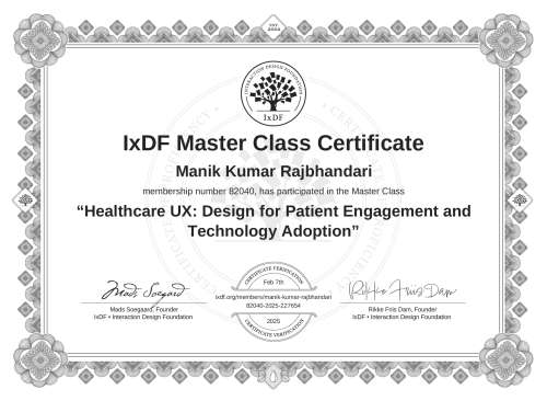 Healthcare UX: Design for Patient Engagement and Technology Adoption certificate