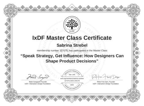 Speak Strategy, Get Influence: How Designers Can Shape Product Decisions certificate