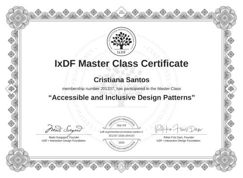 Accessible and Inclusive Design Patterns certificate