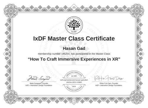 How To Craft Immersive Experiences in XR certificate