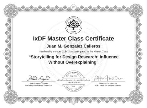 Storytelling for Design Research: Influence Without Overexplaining certificate