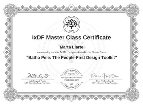 Batho Pele: The People-First Design Toolkit certificate
