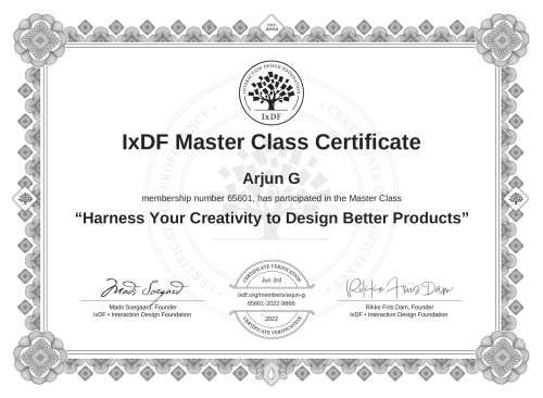 Harness Your Creativity to Design Better Products certificate
