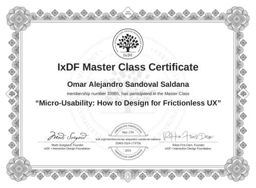 Micro-Usability: How to Design for Frictionless UX certificate