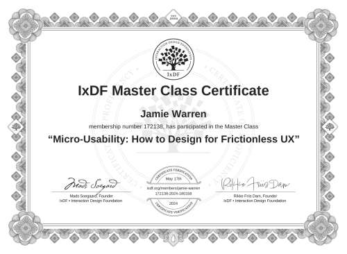 Micro-Usability: How to Design for Frictionless UX certificate