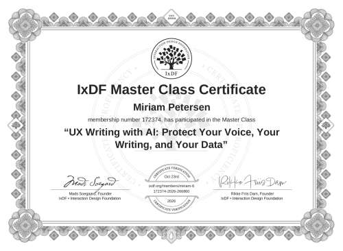 UX Writing with AI: Protect Your Voice, Your Writing, and Your Data certificate