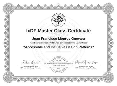 Accessible and Inclusive Design Patterns certificate