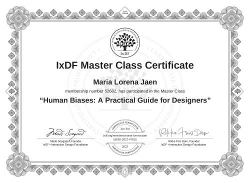 Human Biases: A Practical Guide for Designers certificate
