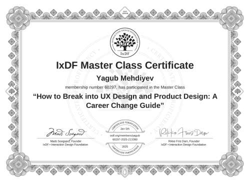 How to Break into UX Design and Product Design: A Career Change Guide certificate