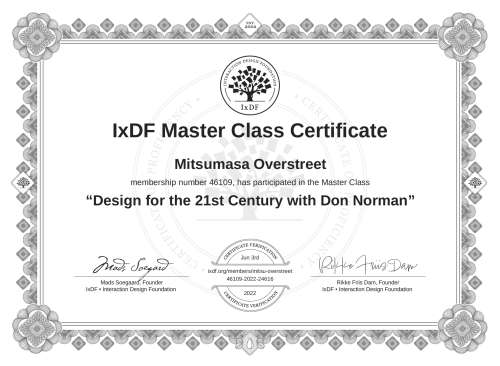Design for the 21st Century with Don Norman certificate