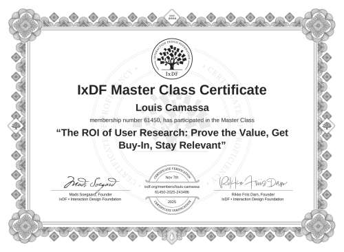 The ROI of User Research: Prove the Value, Get Buy-In, Stay Relevant certificate