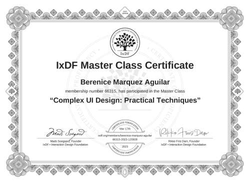 Complex UI Design: Practical Techniques certificate
