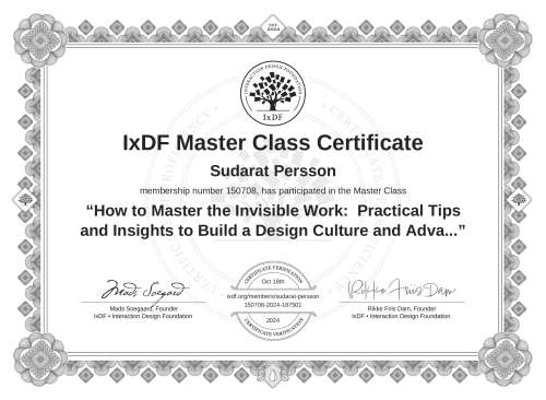 How to Master the Invisible Work:  Practical Tips and Insights to Build a Design Culture and Advance Your Career certificate