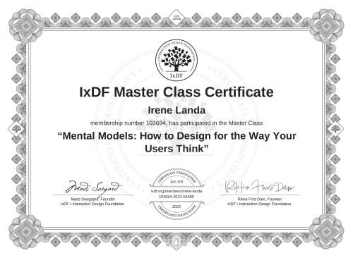 Mental Models: How to Design for the Way Your Users Think certificate
