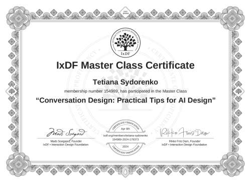 Conversation Design: Practical Tips for AI Design certificate