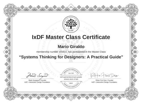 Systems Thinking for Designers: A Practical Guide certificate