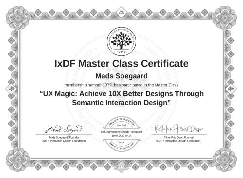 UX Magic: Achieve 10X Better Designs Through Semantic Interaction Design certificate