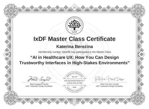 AI in Healthcare UX: How You Can Design Trustworthy Interfaces in High-Stakes Environments certificate
