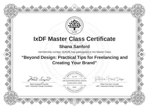 Beyond Design: Practical Tips for Freelancing and Creating Your Brand certificate