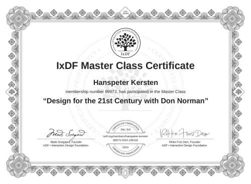 Design for the 21st Century with Don Norman certificate