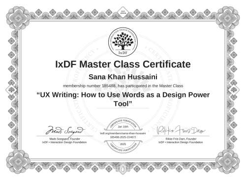 UX Writing: How to Use Words as a Design Power Tool certificate