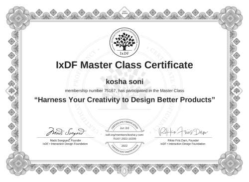 Harness Your Creativity to Design Better Products certificate