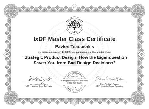 Strategic Product Design: How the Eigenquestion Saves You from Bad Design Decisions certificate
