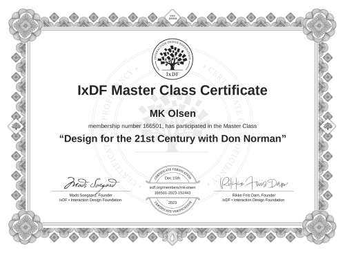Design for the 21st Century with Don Norman certificate