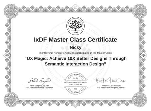 UX Magic: Achieve 10X Better Designs Through Semantic Interaction Design certificate