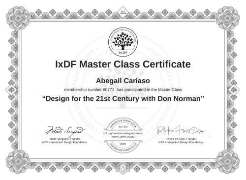 Design for the 21st Century with Don Norman certificate