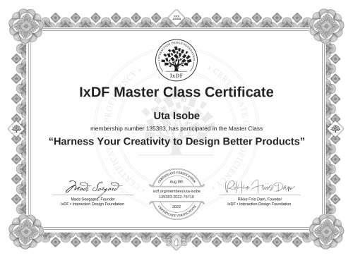 Harness Your Creativity to Design Better Products certificate