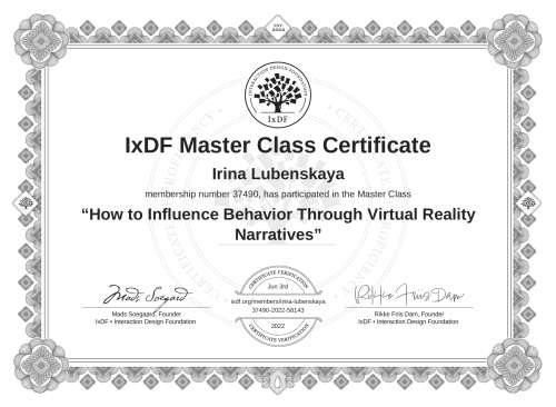 How to Influence Behavior Through Virtual Reality Narratives certificate