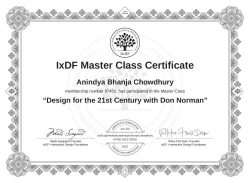 Design for the 21st Century with Don Norman certificate