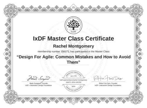 Design For Agile: Common Mistakes and How to Avoid Them certificate