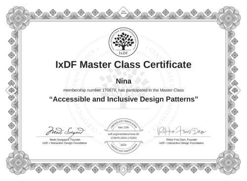 Accessible and Inclusive Design Patterns certificate