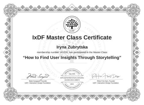 How to Find User Insights Through Storytelling certificate