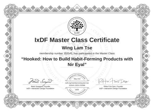 Hooked: How to Build Habit-Forming Products with Nir Eyal certificate