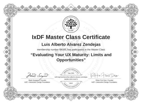 Evaluating Your UX Maturity: Limits and Opportunities certificate