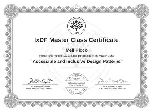 Accessible and Inclusive Design Patterns certificate