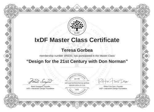Design for the 21st Century with Don Norman certificate