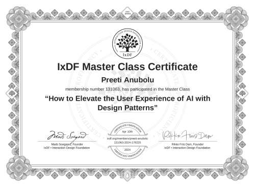 How to Elevate the User Experience of AI with Design Patterns certificate