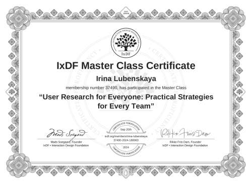 User Research for Everyone: Practical Strategies for Every Team certificate